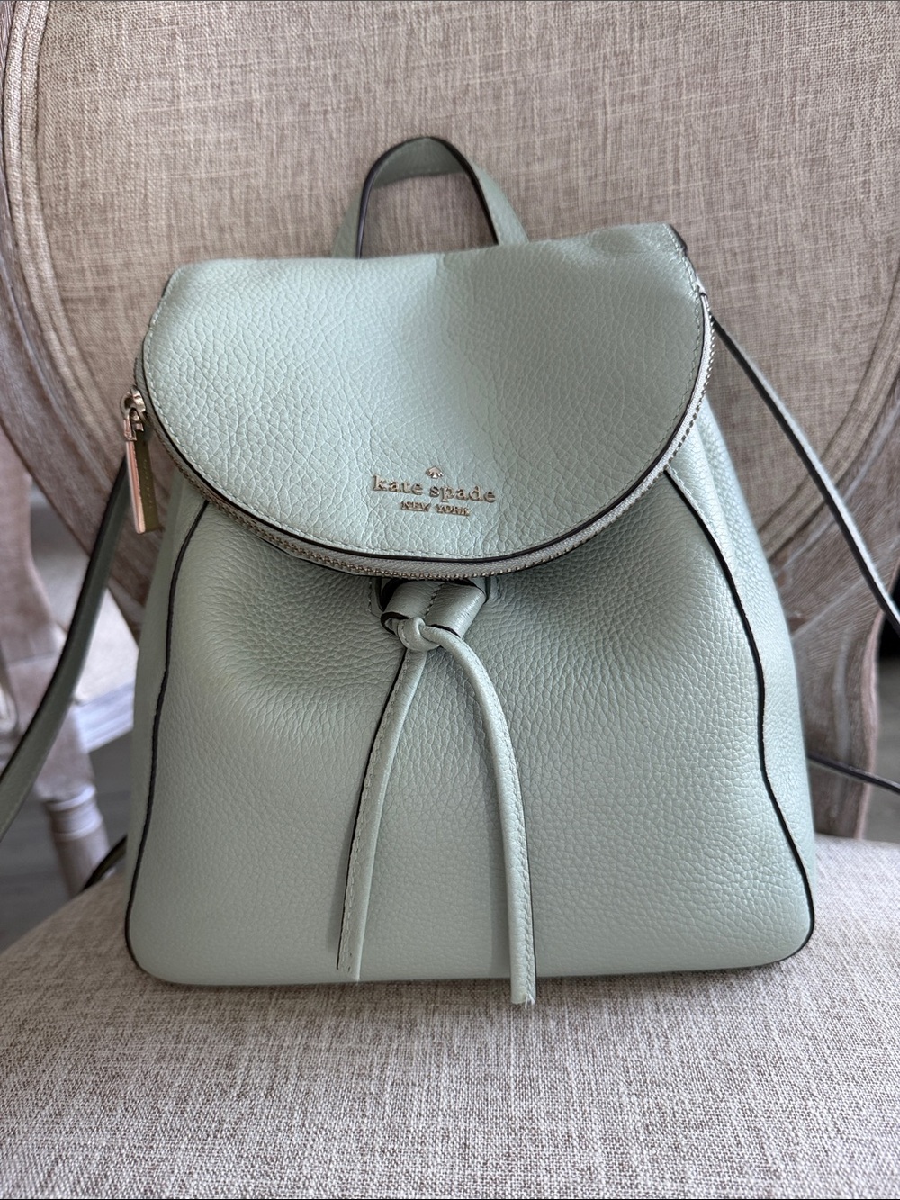 kate spade Mint Green Pebbled Leather Drawstring Backpack